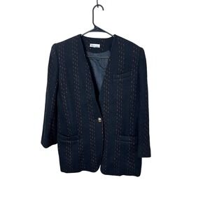 Shen Seek Hwa Black Red Striped Blazer Jacket‎ One Button Collarless Size M